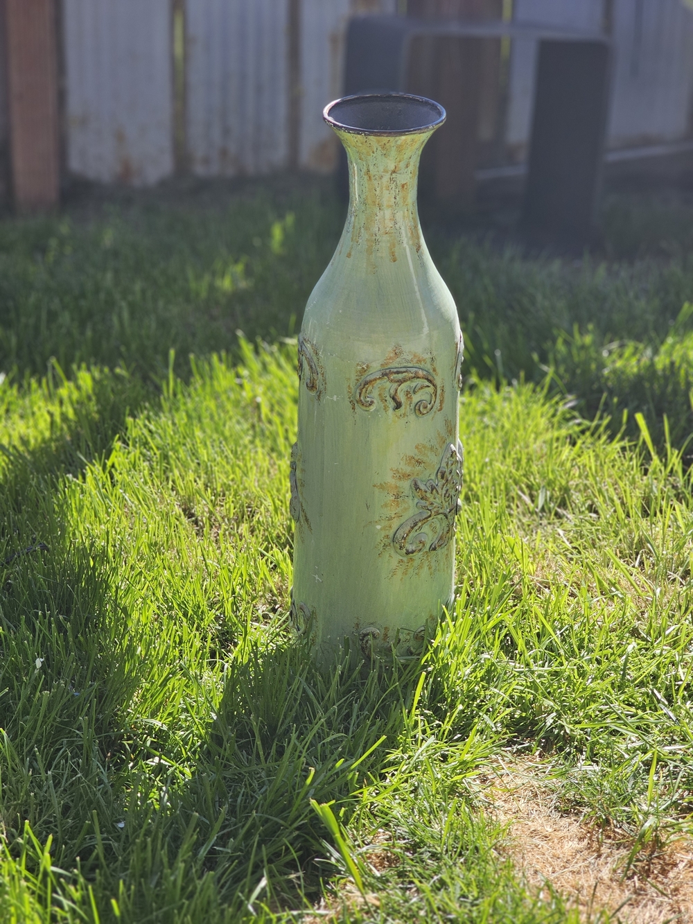 Decorative Green Distressed Metal Vase - Unbranded